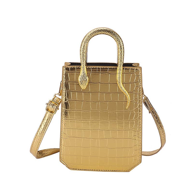 Stone-patterned glossy hand-held tote bag