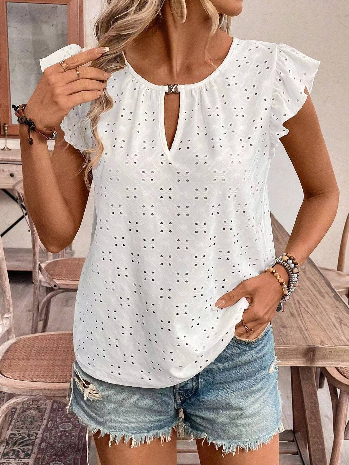 Jacquard V-neck pusher short-sleeved T-shirt