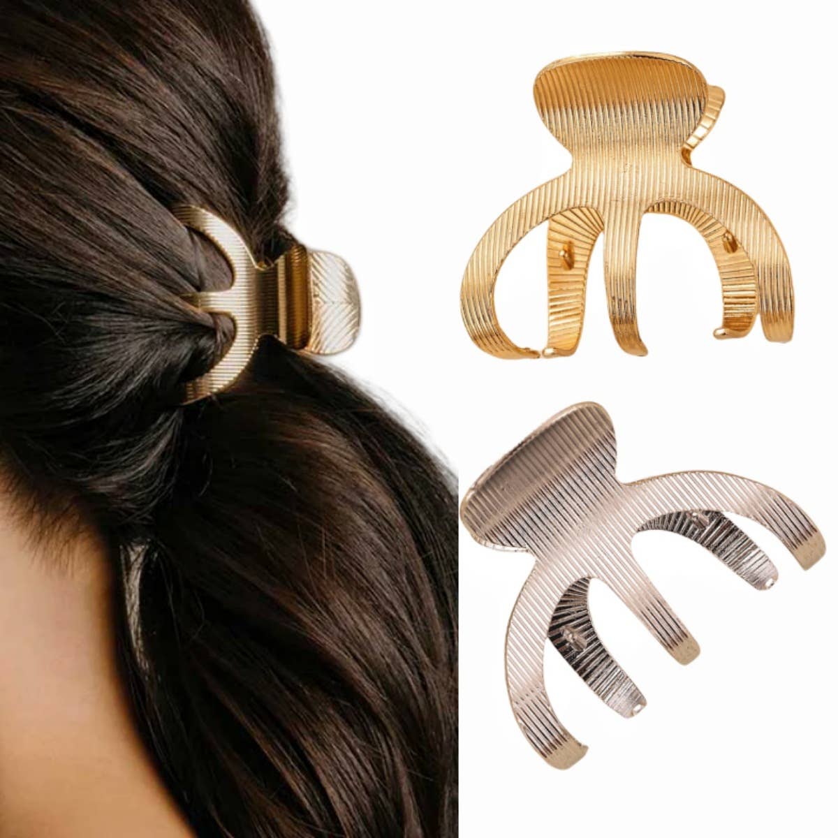 METALLIC TEXTURE CLIP HIGH PONYTAIL HAIR GRAB