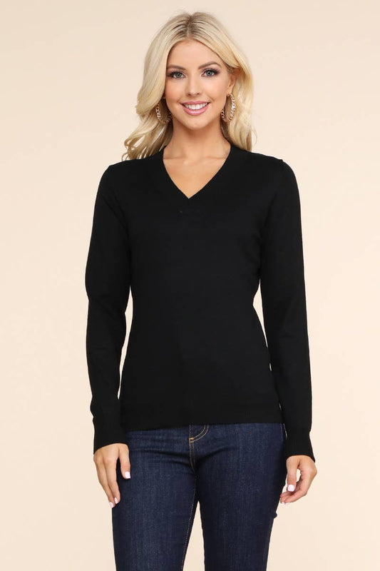 AWOSWL284_Simple V-Neck Pullover Soft Knit Sweater