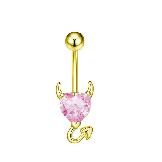 Piercing Belly Ring with CZ Devil Heart Charm_CWMM9230