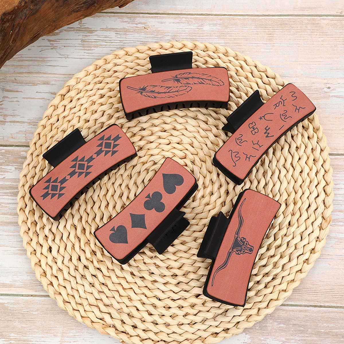 DENIM LEATHER WOMEN WESTERN HAIR CLAW CLIPS
