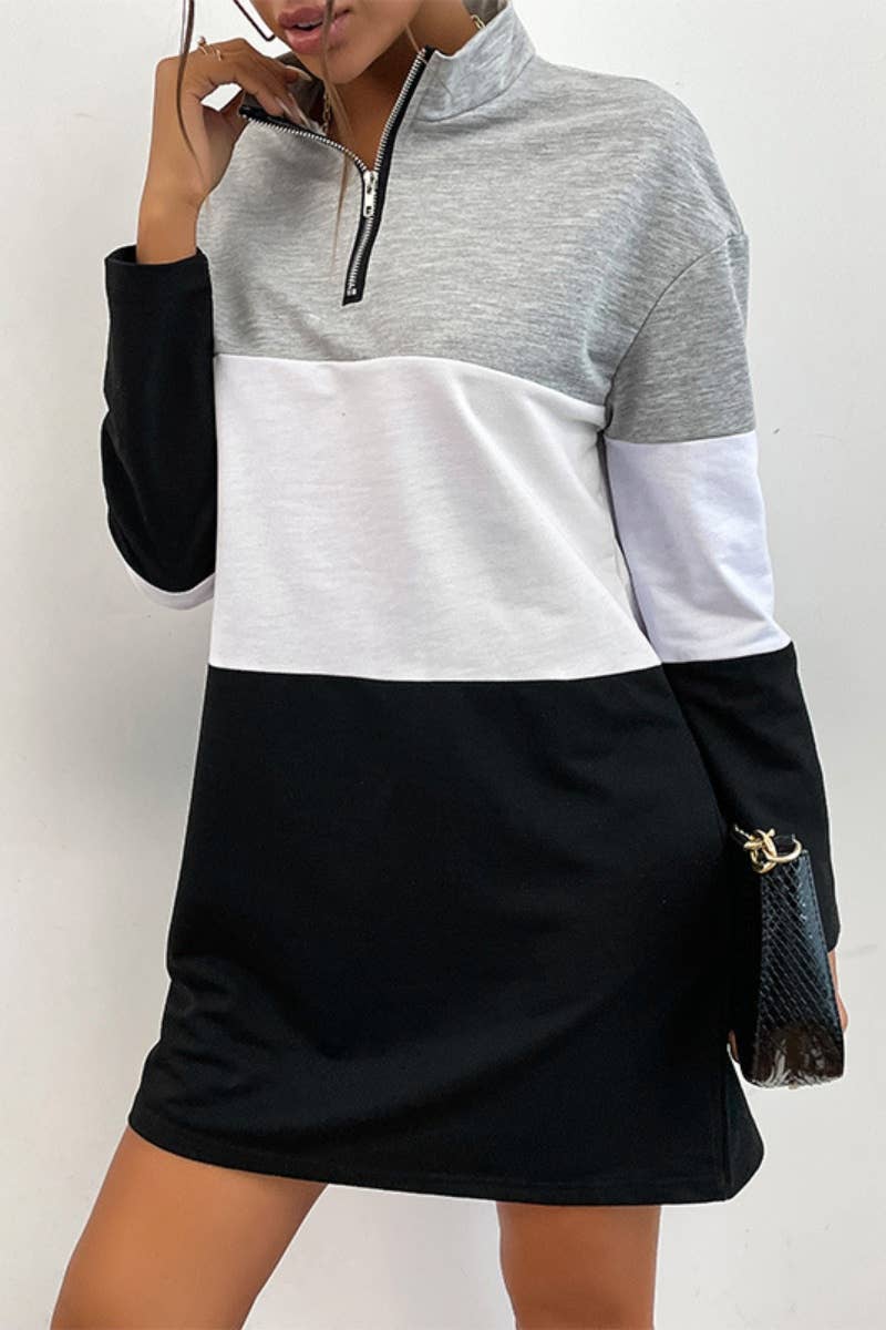 CWDSD6537_LONG-SLEEVED DRESS WITH STANDING COLLAR ZIPPER