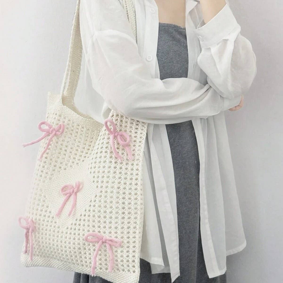CWAB5058_SIMPLE BOW ELEMENT KNITTED SHOULDER BAG