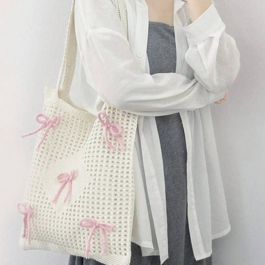CWAB5058_SIMPLE BOW ELEMENT KNITTED SHOULDER BAG