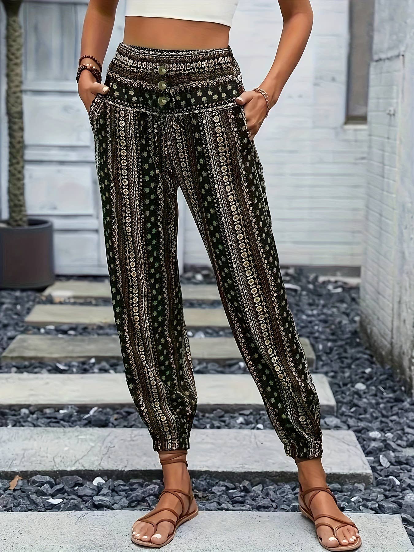 Casual loose, tight-fitting wide-leg pants