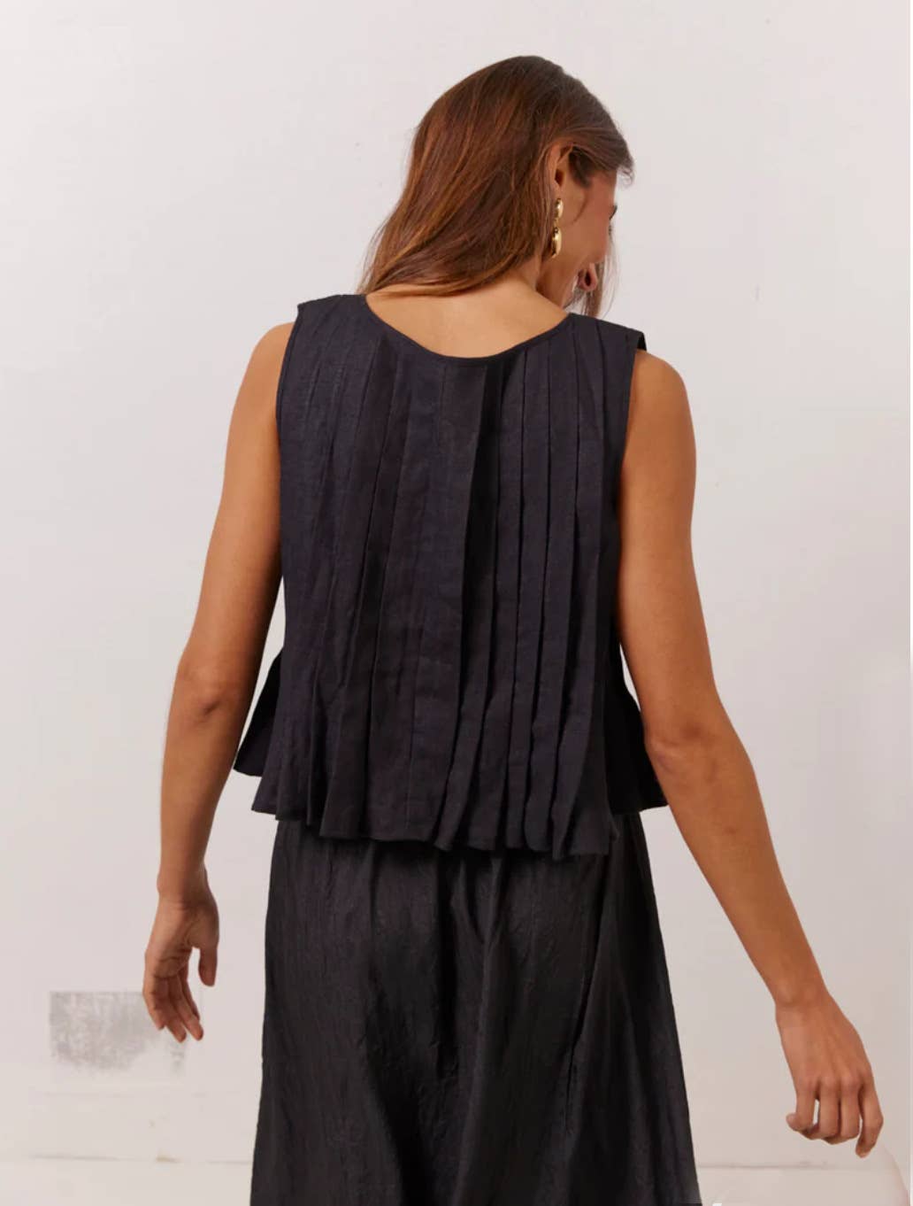 Solid-color strapped cotton linen loose shirt