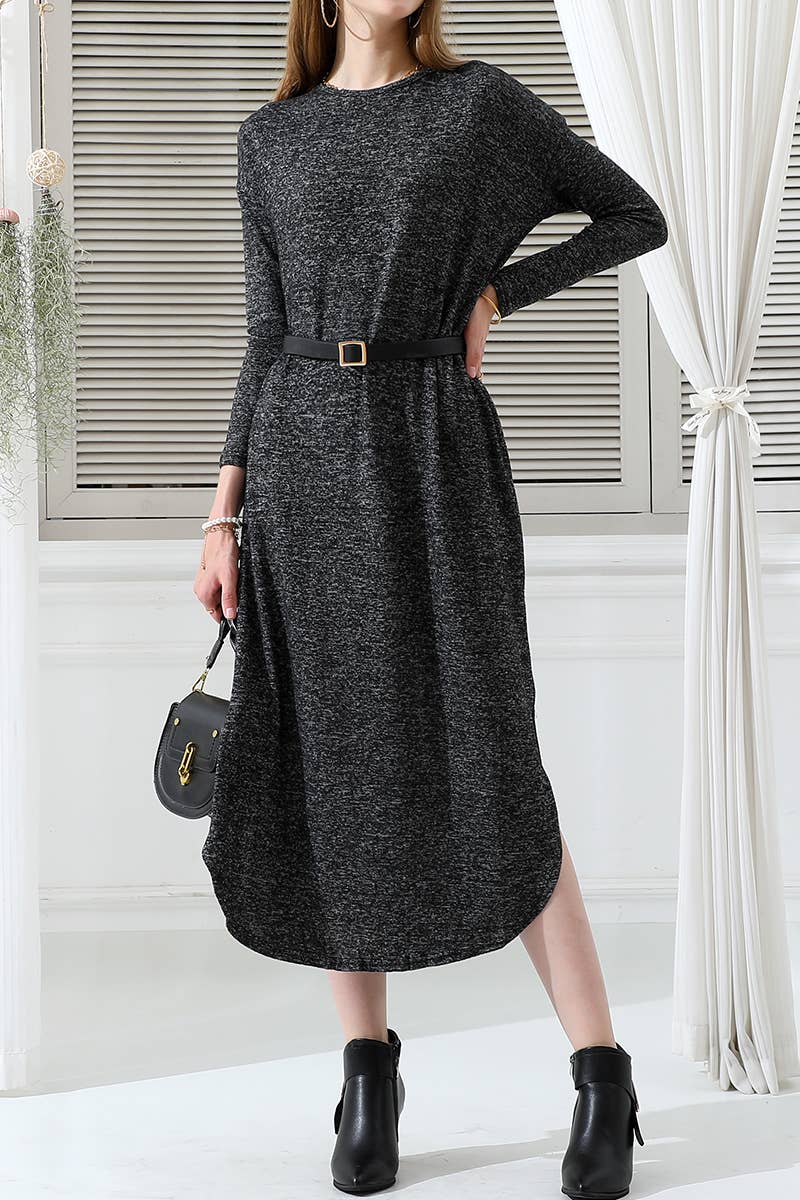 CWDMD546_ROUND NECK SOFT AND WARM SWEATER KNIT TUNIC DRESS
