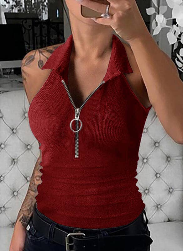 STYLISH SOLID COLOR PIT STRIP LAPEL ZIP-UP VEST