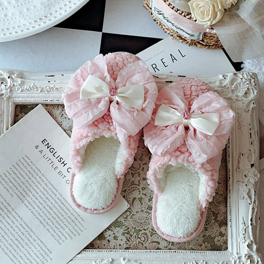 PALACE STYLE BOWKNOT COTTON NON-SLIP SLIPPERS_CWMM2943