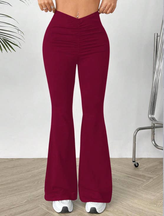 V-shaped waist slimming slightly flared trousers