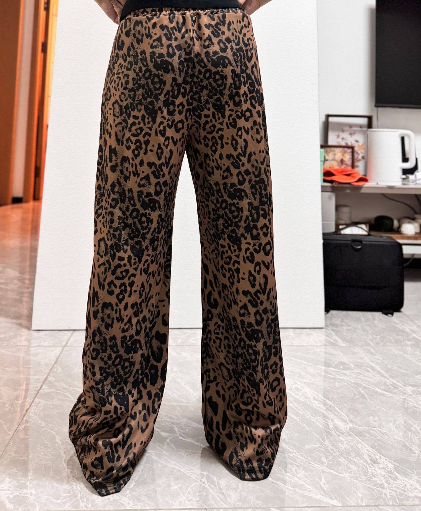 Leopard print sports casual leg straight pants