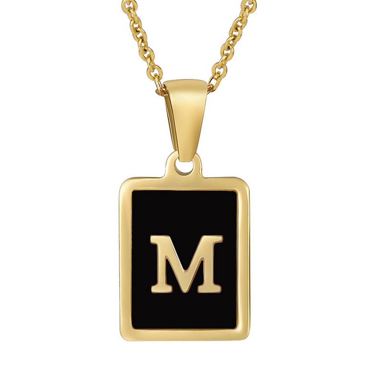 CWAJE1947_Personality Square Black Letter Necklace,Gold