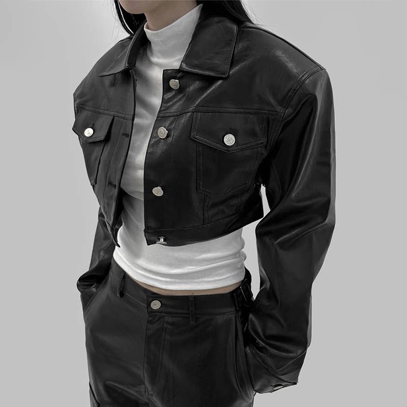 SINGLE BREASTED PU LEATHER SHORT JACKET