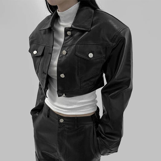 SINGLE BREASTED PU LEATHER SHORT JACKET