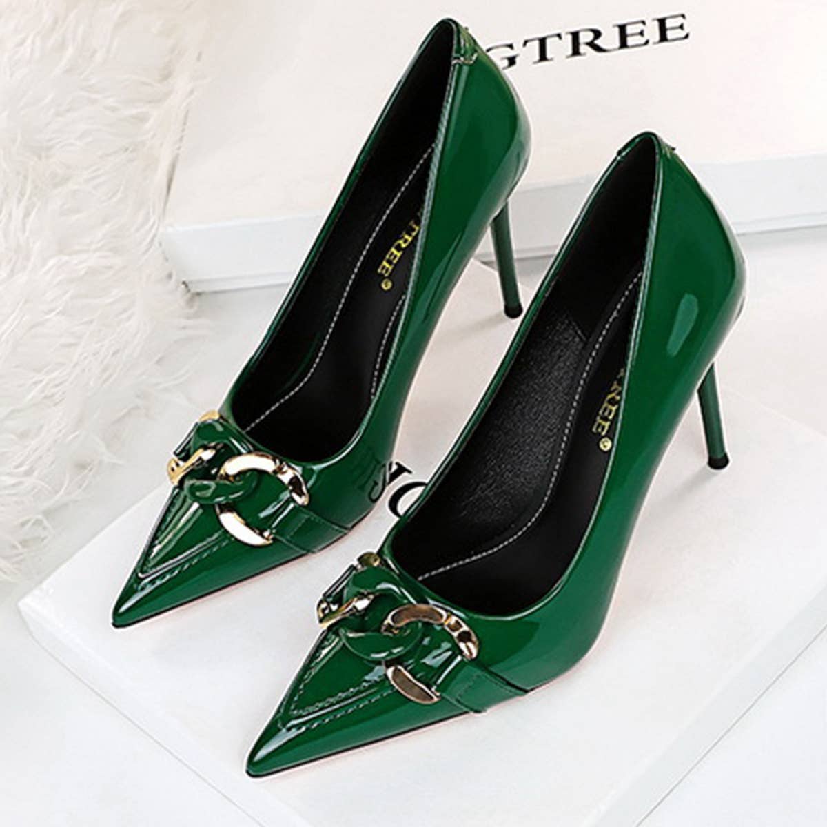WOMEN POINTED TOE BUCKLE HIGH HEELS