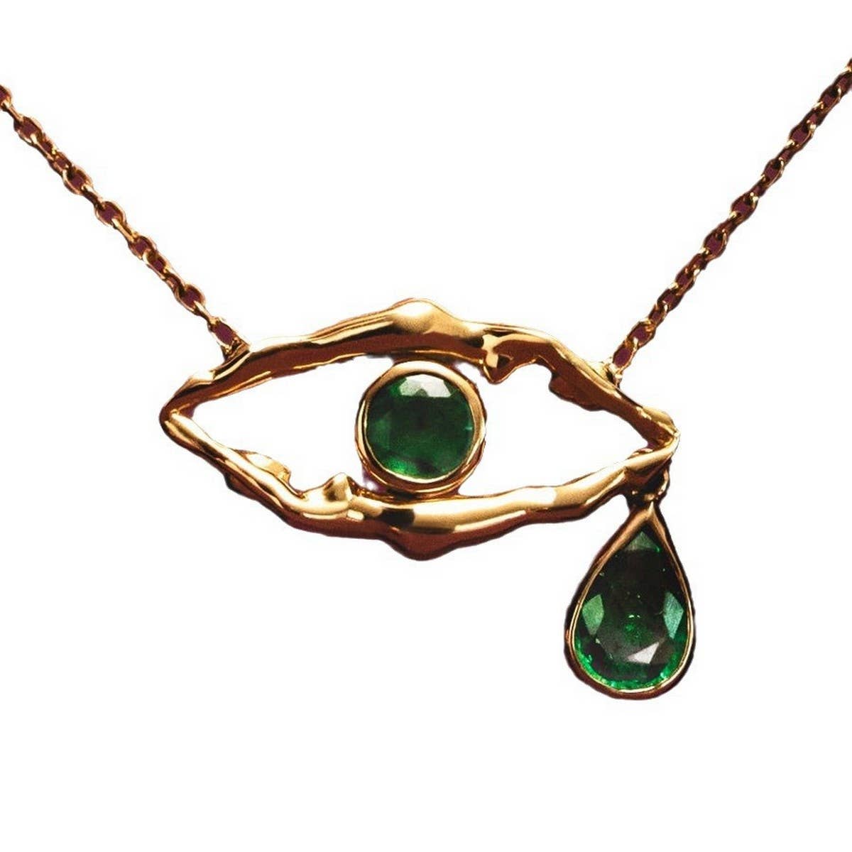 New Evil Eye Emerald Gold Necklace