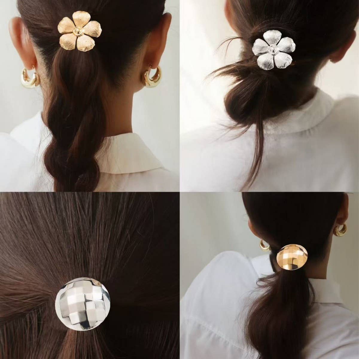 Minimalist Geometric Metal Flower Hair Tie