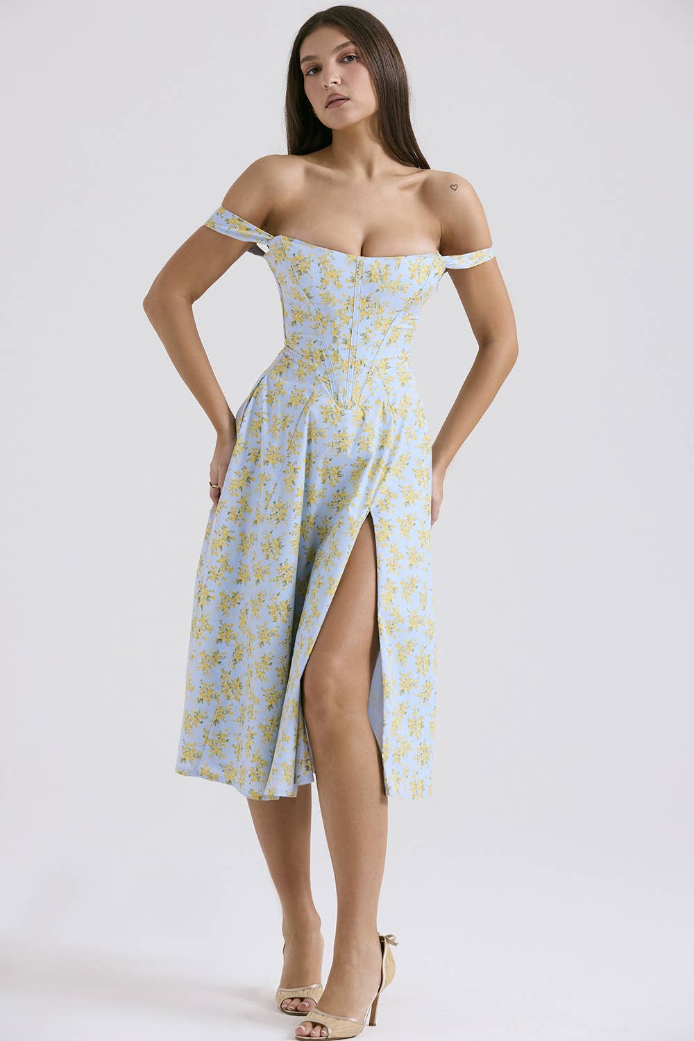 SKINNY SEXY SPLIT FLORAL DRESS WITH HALTER