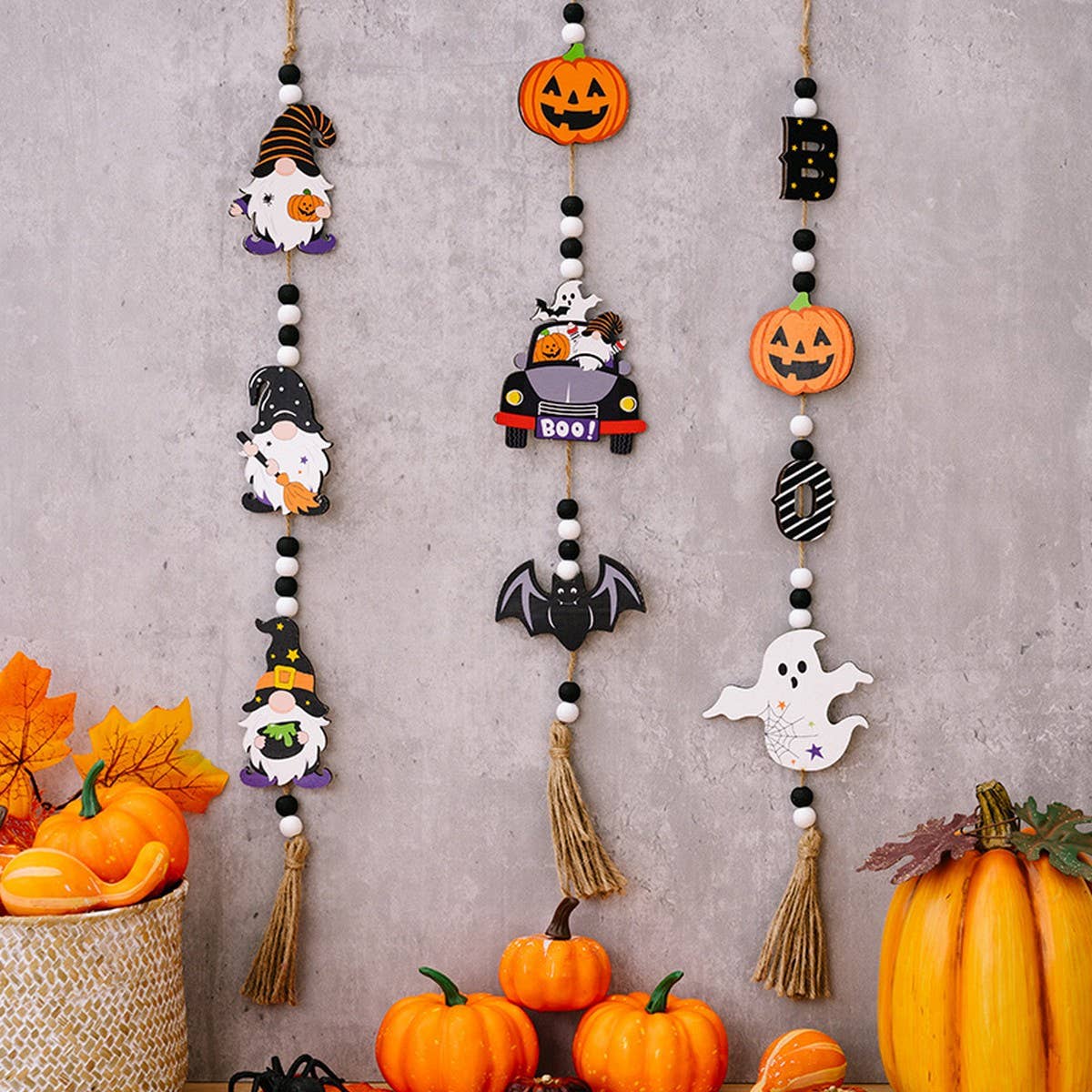 CWMM10241_HALLOWEEN BEAD GARLAND WITCH PUMPKIN BAT DECOR