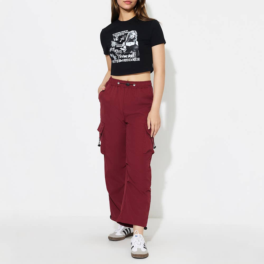 ELASTIC HIGH-WAISTED SOLID COLOR WIDE-LEG PANTS