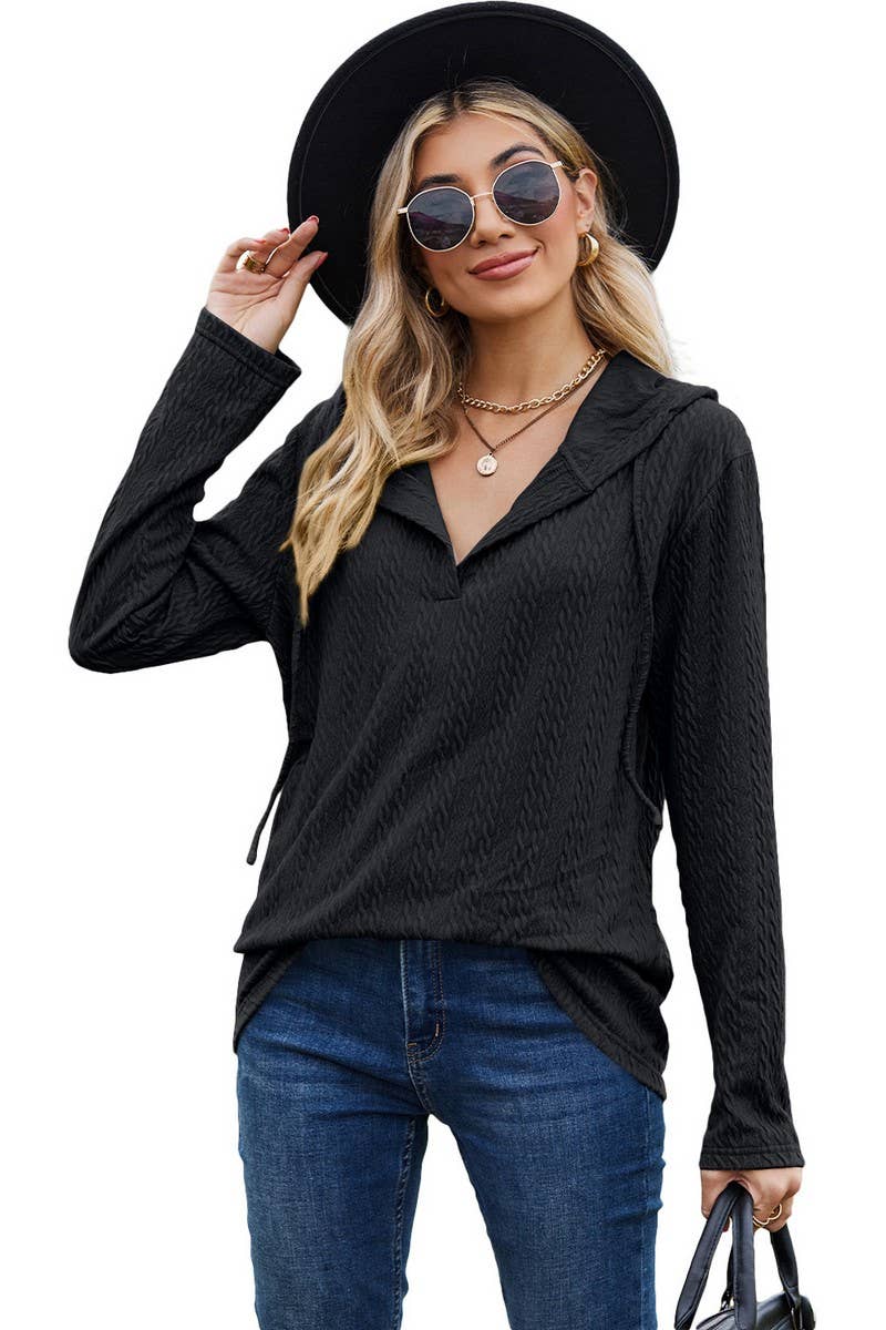 CWOHOL1097_SOLID COLOR HOODED LOOSE LONG-SLEEVED SWEATSHIRT