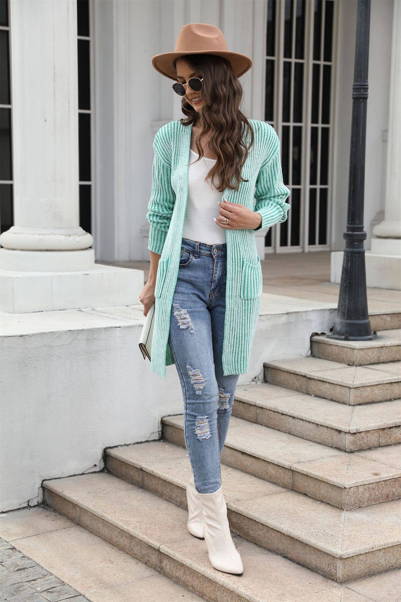 CWOSWL1047_Long Sleeve Open Front Long Cardigan Sweater