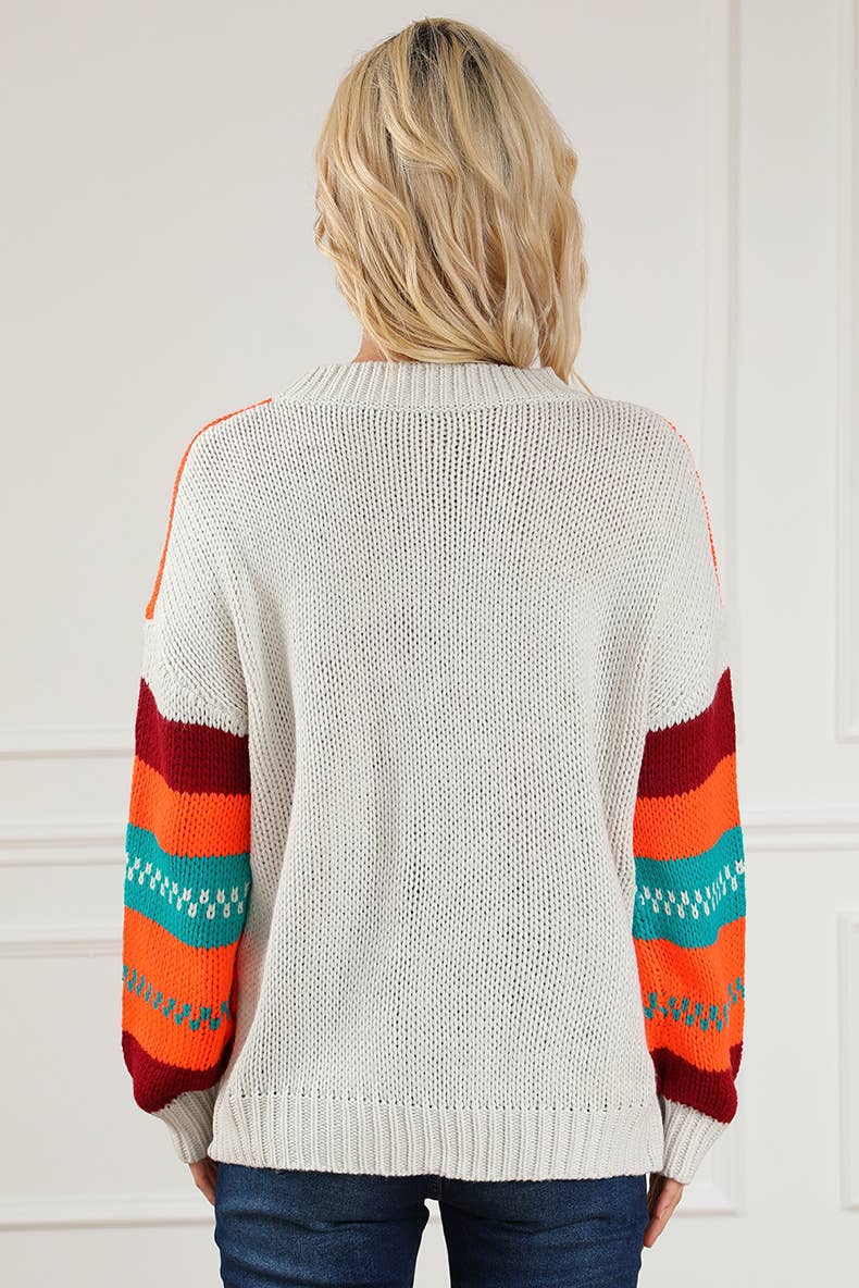 Warm loose intercolored pullover sweater