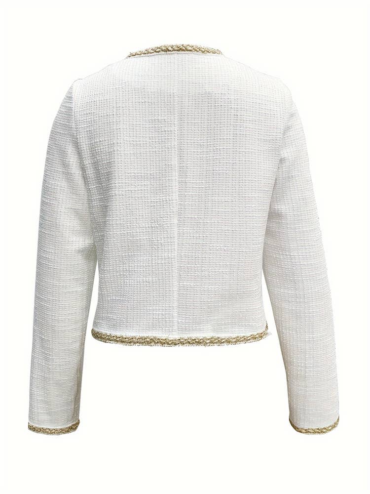 Elegant round-neck lace patchwork short coat