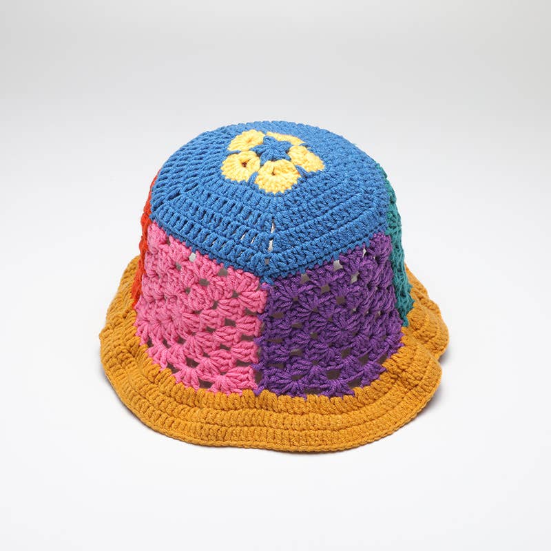 WOMEN MULTI COLOR CUTE HOLLOW KNIT BUCKET HAT_CWAH0599