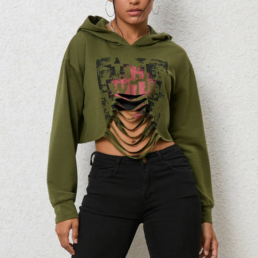 Solid color sexy hooded street style short hoodie