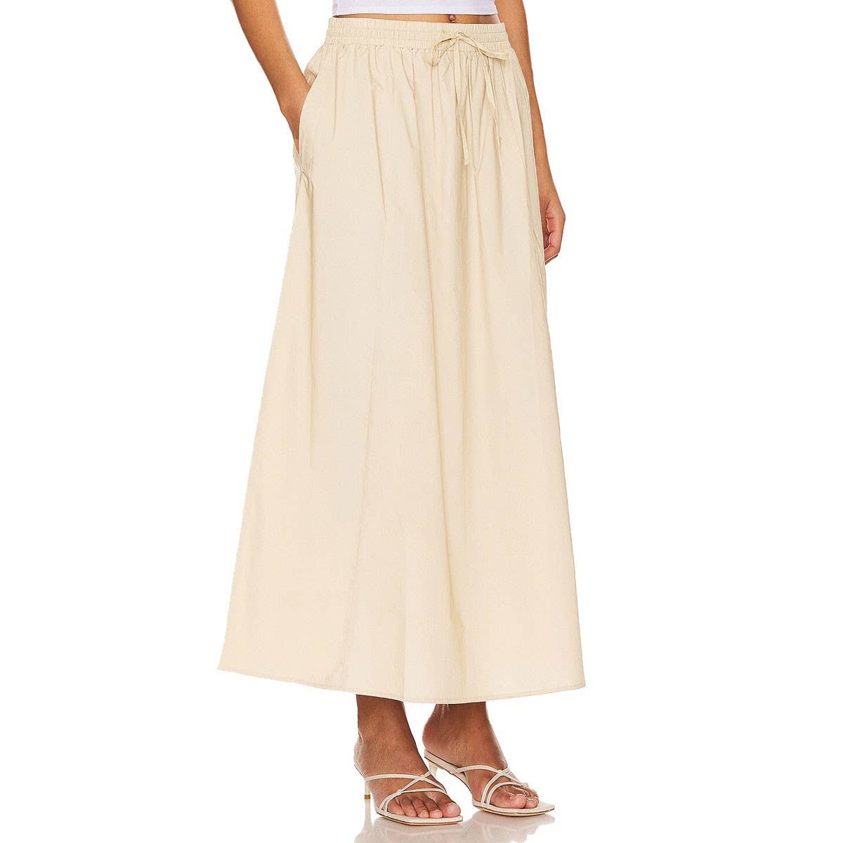 COTTON SKIRT HIGH WAIST SLIT LACE UP LONG SKIRT