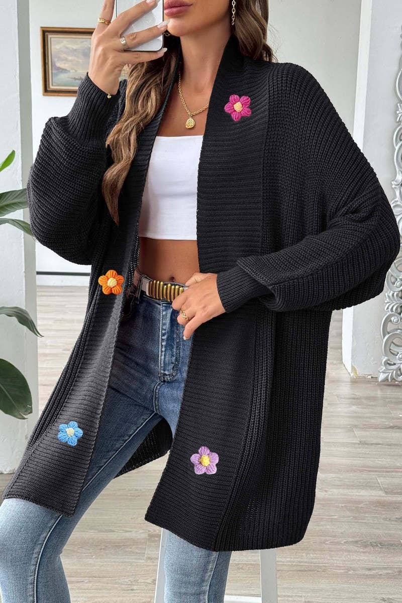 CWOSWL07384_WOMEN CROCHET PATCHWORK LOOSE KNIT CARDIGAN