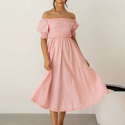 LACE LITTLE FRESH SWEET SOLID COLOR DRESS