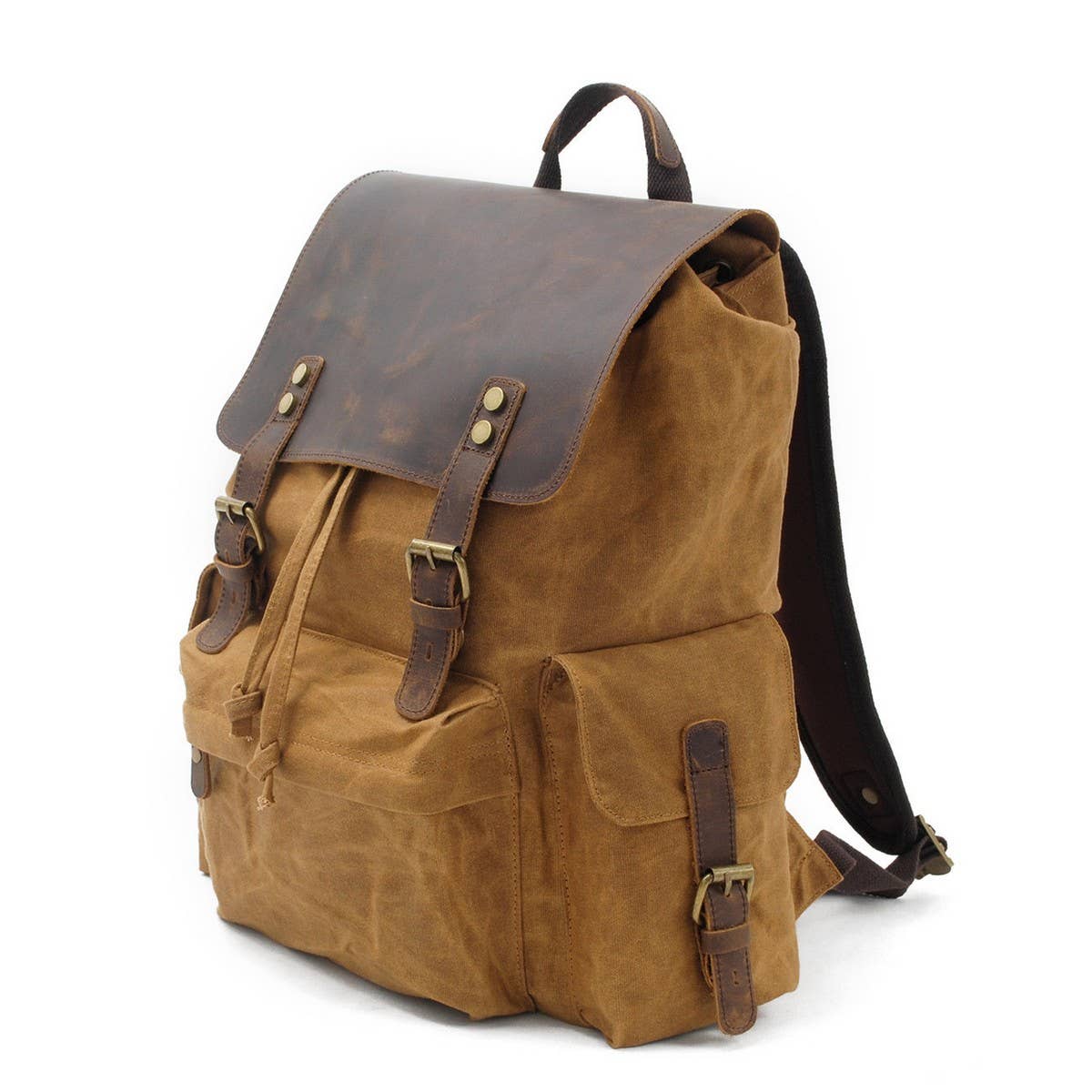 Waxed Canvas Leather Trim Travel Backpack_CWAB5524