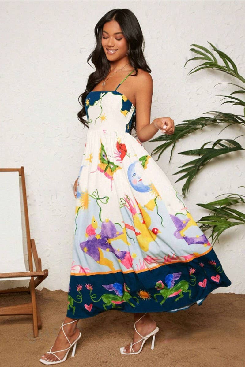 PRINT HALTER CASUAL FASHION HOLIDAY STYLE DRESS