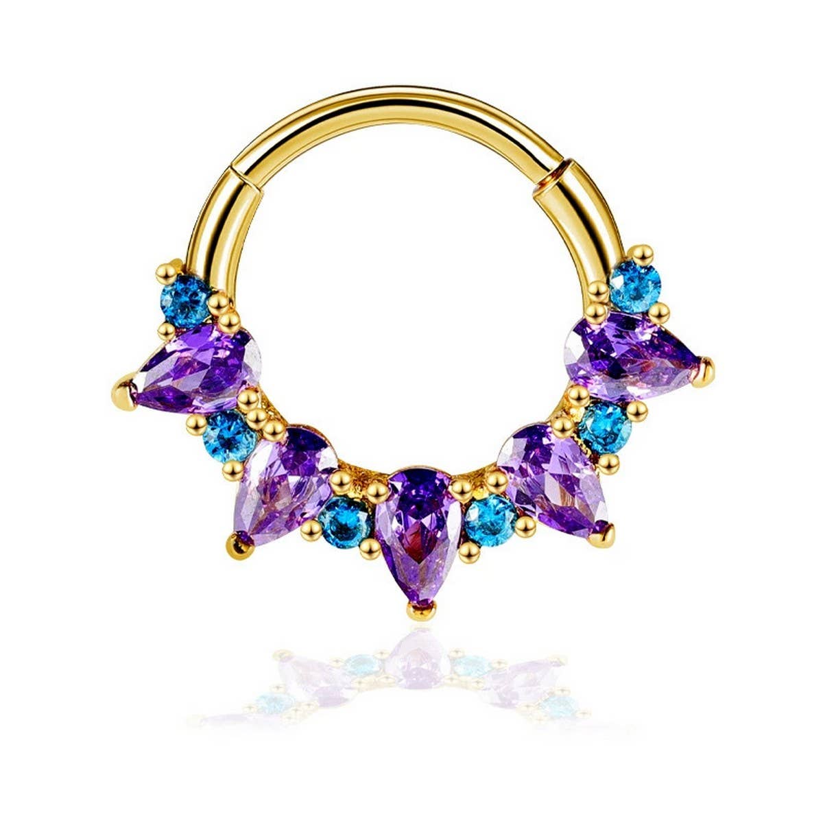 Zircon Amethyst Nose Hoop Ring Closed Style_CWMM9508