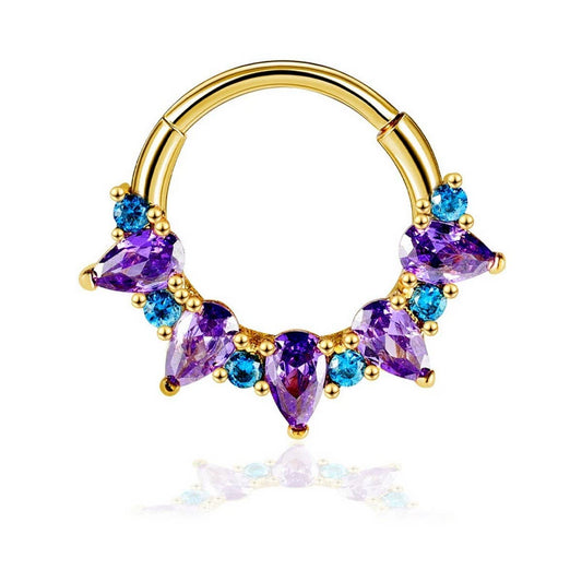 Zircon Amethyst Nose Hoop Ring Closed Style_CWMM9508