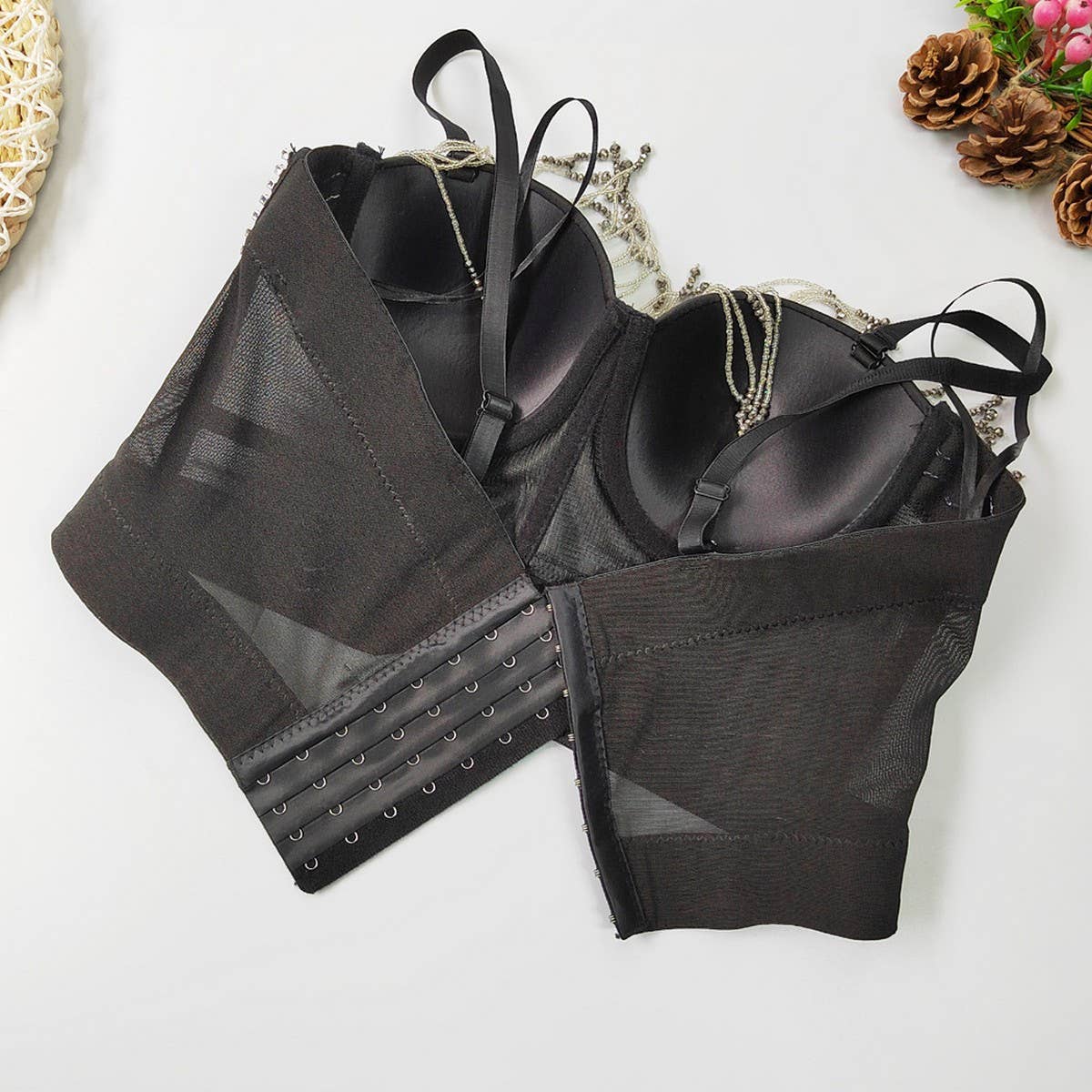 SEXY RHINESTONE TASSEL HERRINGBONE CORSET