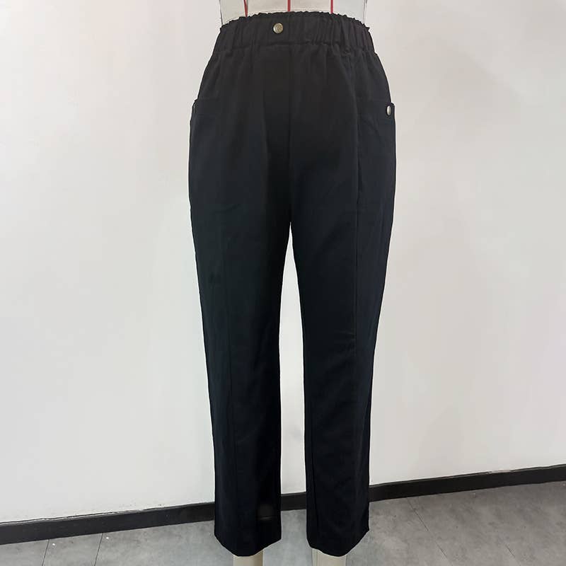 DRAPING HIGH-WAISTED CASUAL STRAIGHT LEG PANTS