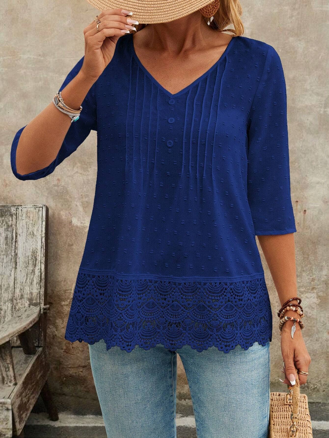 Hollowed-out embroidered lace French-style shirt