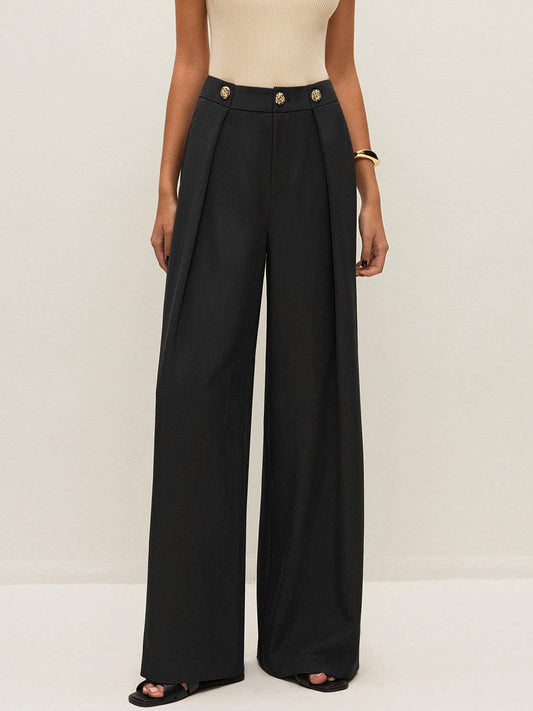 High-waisted straight-cut casual trousers