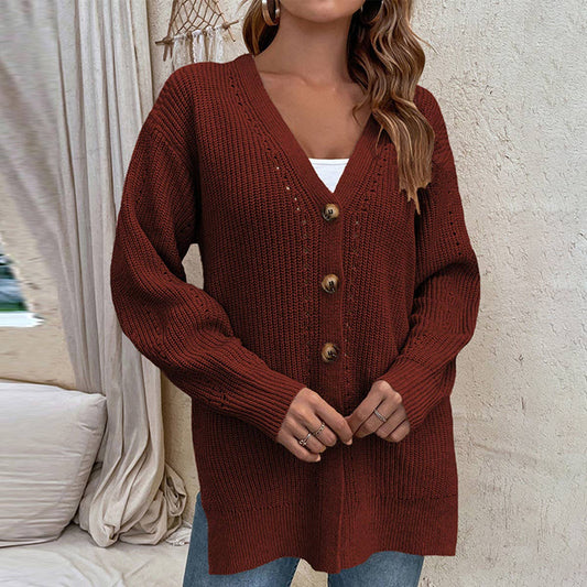 HOLLOWED-OUT CARDIGAN SWEATER BUTTON SPLIT JACKET