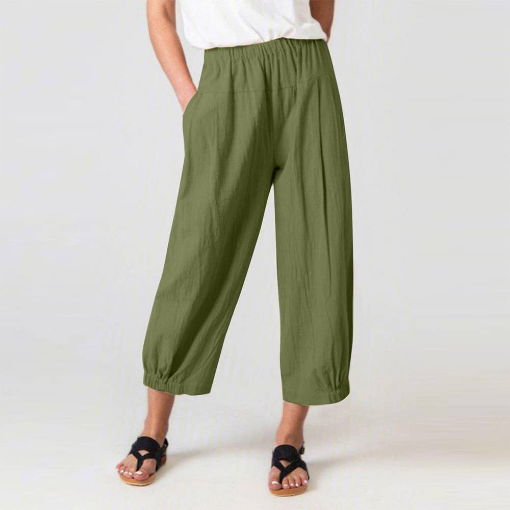 STRETCH ELASTIC HIGH WAIST CASUAL STRAIGHT PANTS