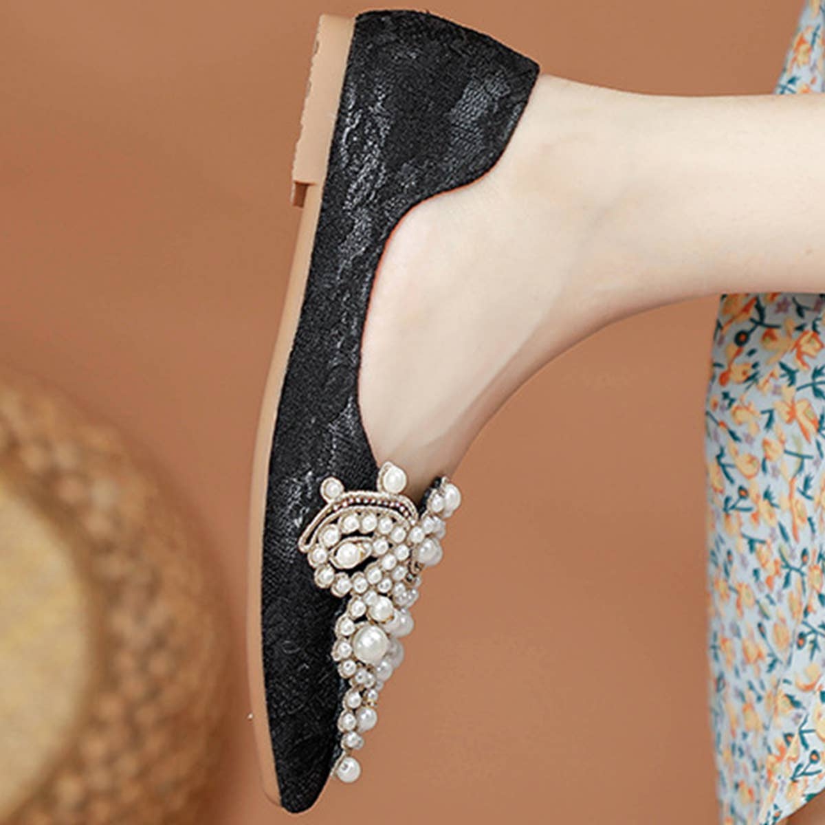 Lace Pearl Ballet Flats for Women, Bridal Style