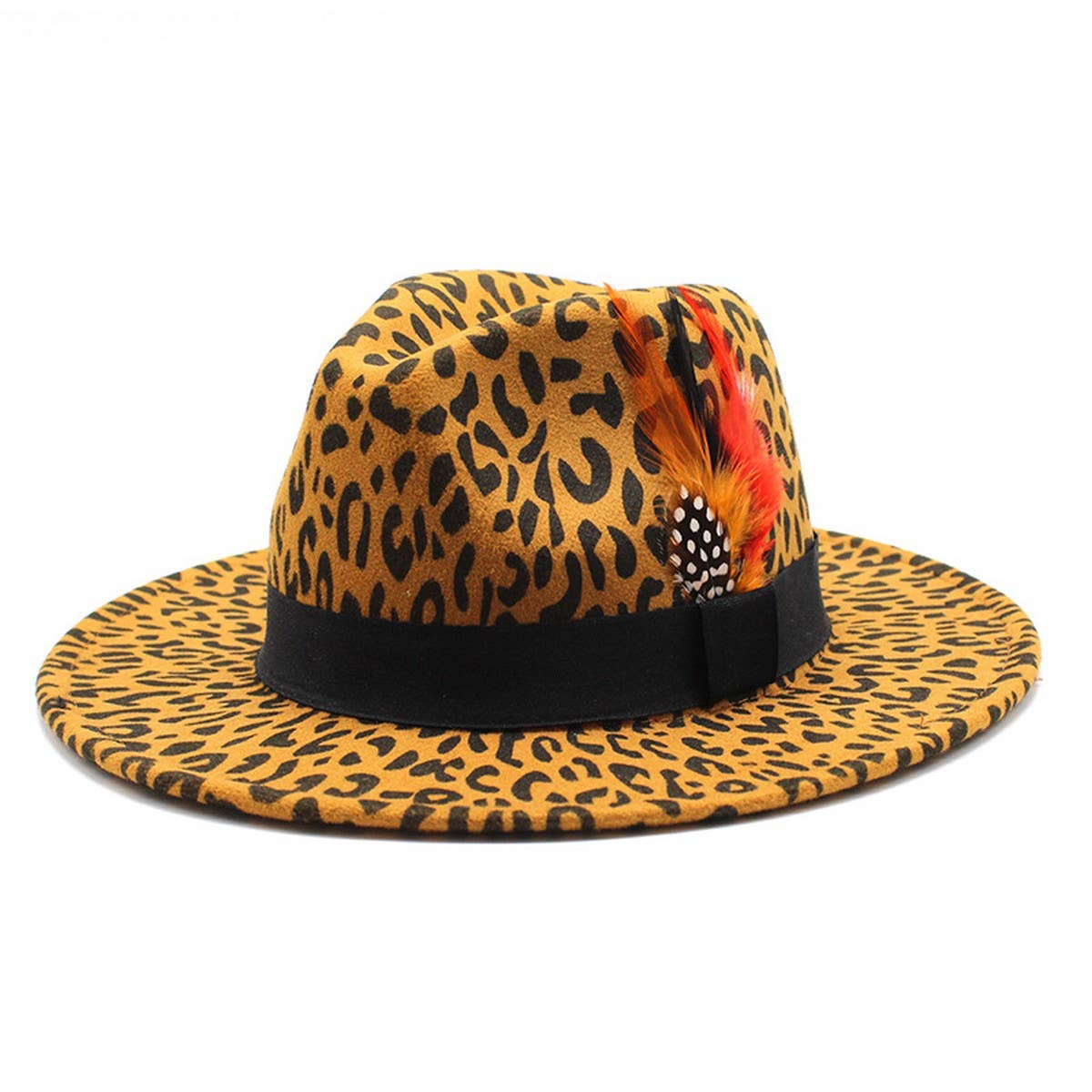 TWEED HAT LEOPARD PRINT TOP HAT WIDE BRIM JAZZ HAT_CWAH2580