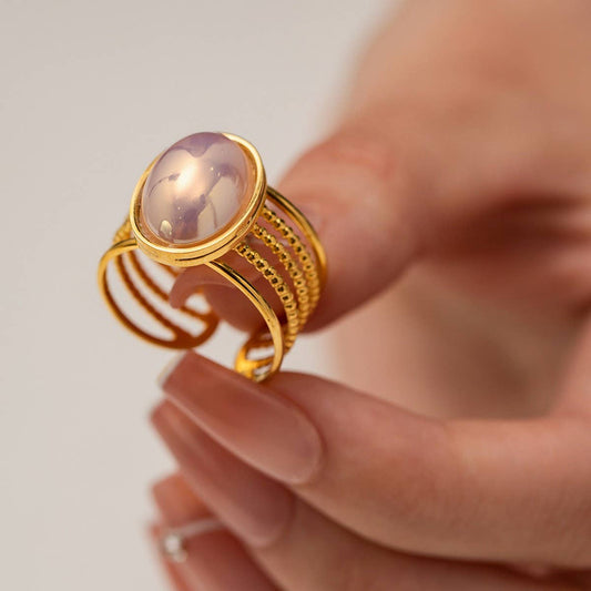 GOLD-PLATED RING WITH COLORED NATURAL STONES