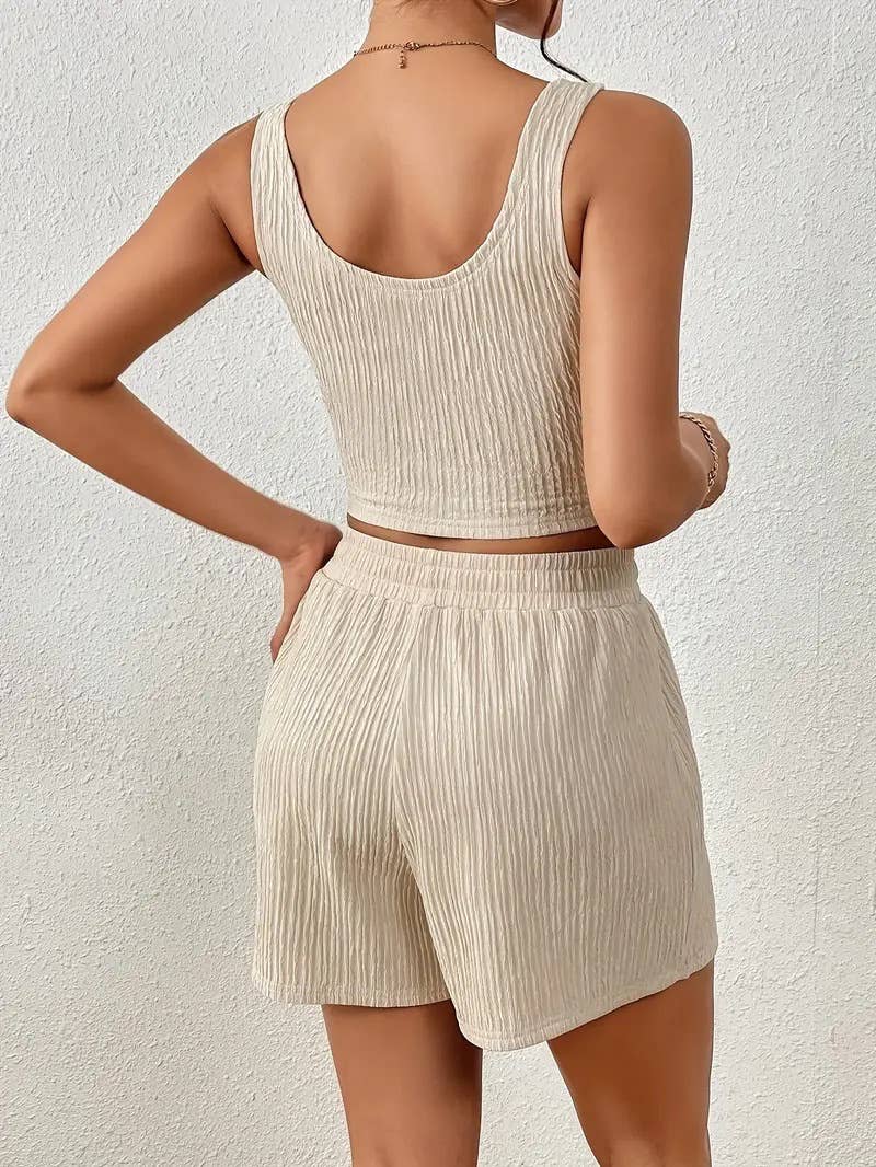 Solid-color short vest and shorts set