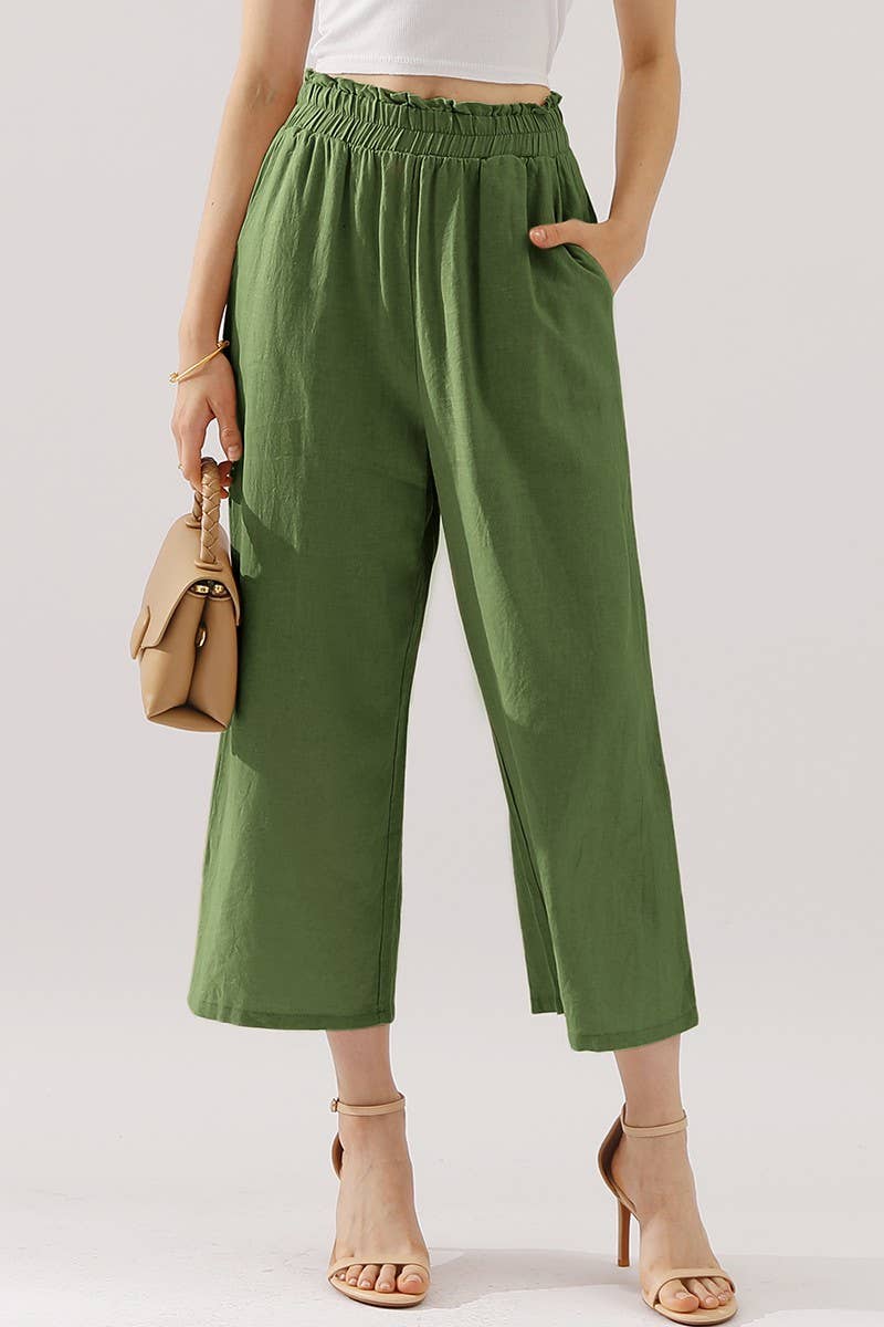 CWBLP416_EASY PULL ON LINEN CAPRIS PANTS WITH SIDE POCKET