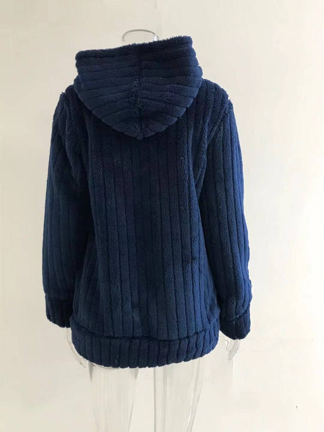 WARM PLUSH MID-LENGTH COAT WITH SOLID LAPELS